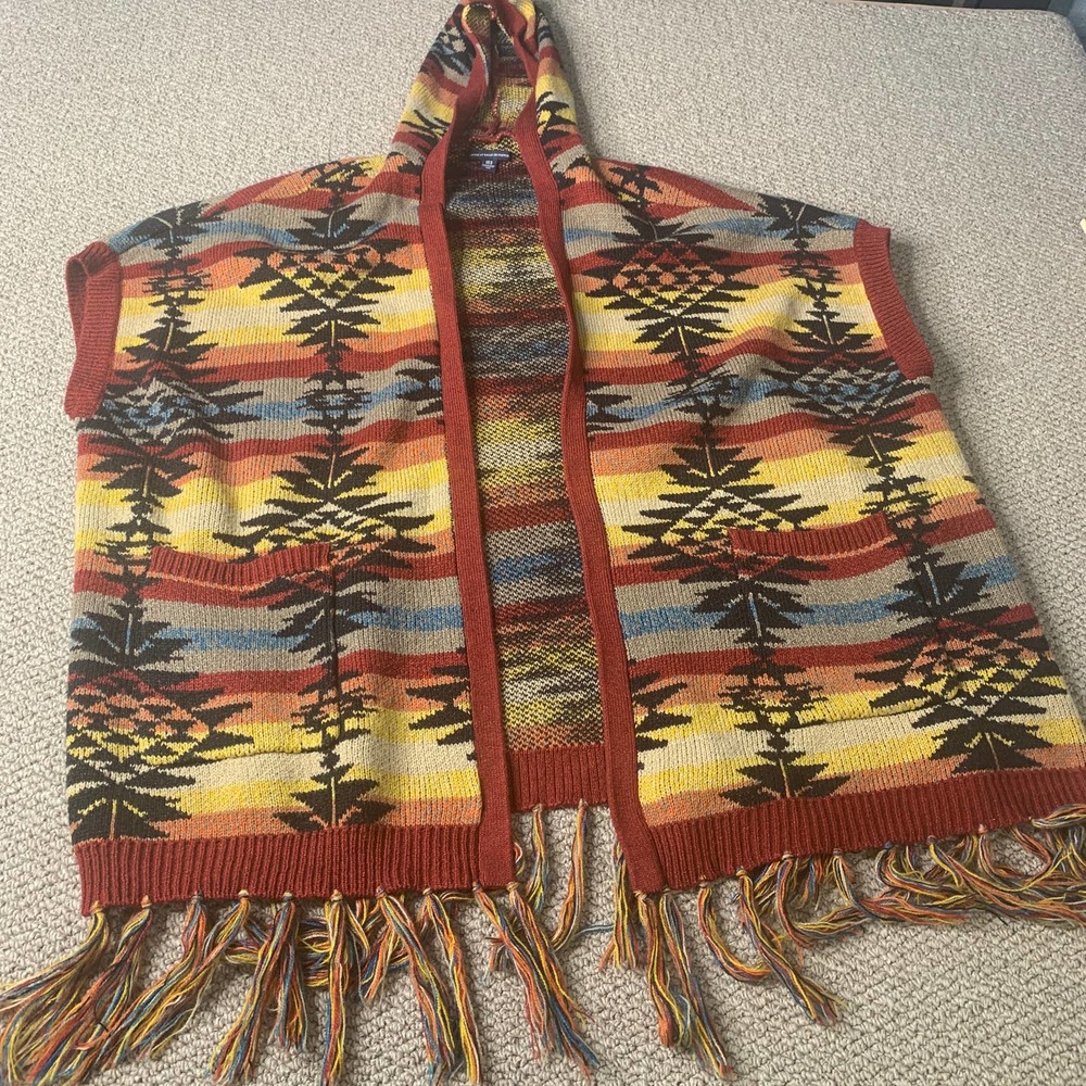 American‎ Eagle Womens Sweater Size XS/S Multicolor Aztec Cardigan Vest Fringe